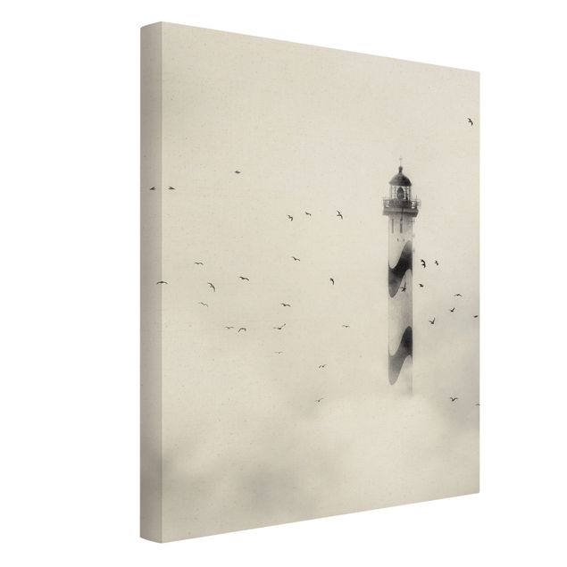 Natural canvas print - Lighthouse In The Fog - Portrait format 3:4