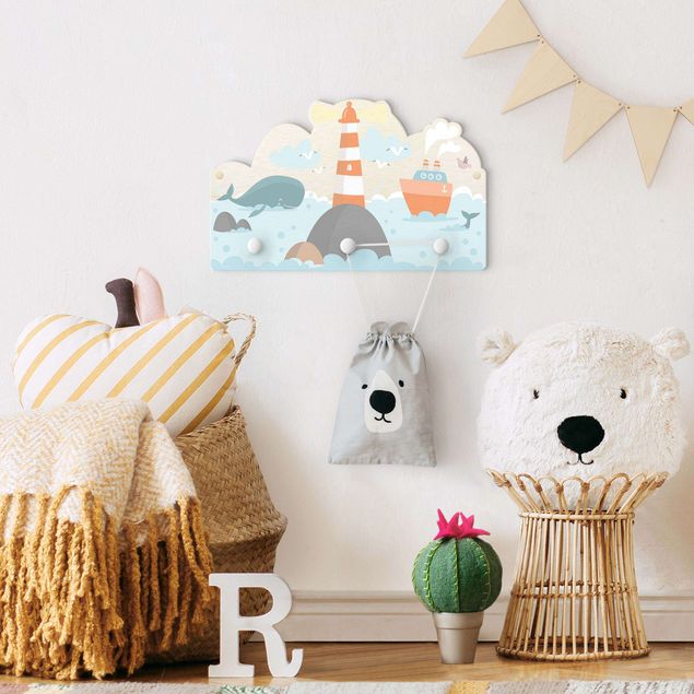 Coat rack for children - Lighthouse And Whales