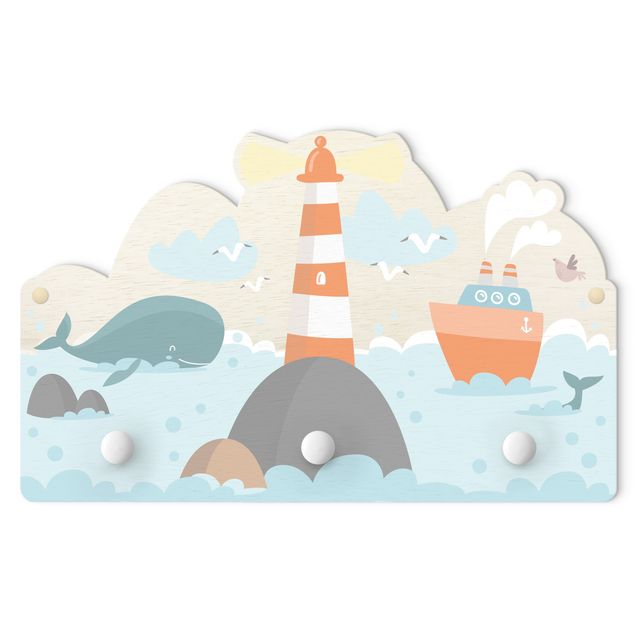 Coat rack for children - Lighthouse And Whales