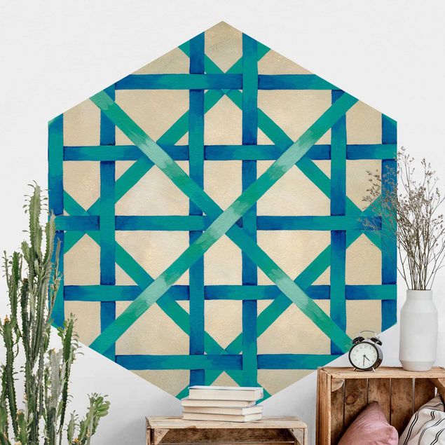 Self-adhesive hexagonal wall mural Light And Ribbon Blue