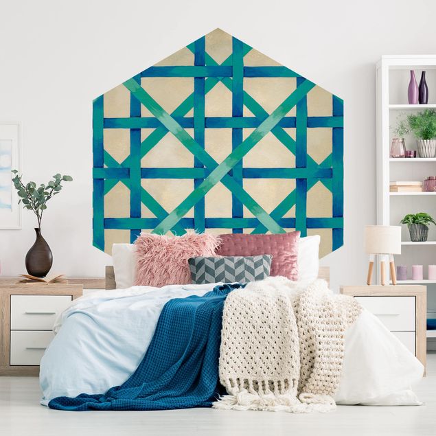 Self-adhesive hexagonal pattern wallpaper - Light And Ribbon Blue
