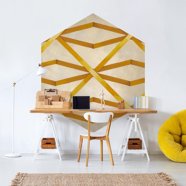 Self-adhesive hexagonal pattern wallpaper - Light And Ribbon Yellow