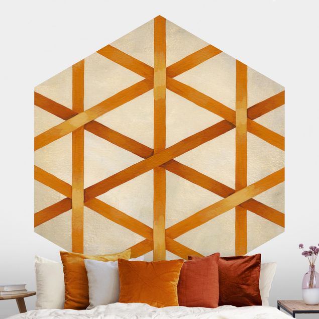 Hexagonal wallpapers Light And Ribbon Orange