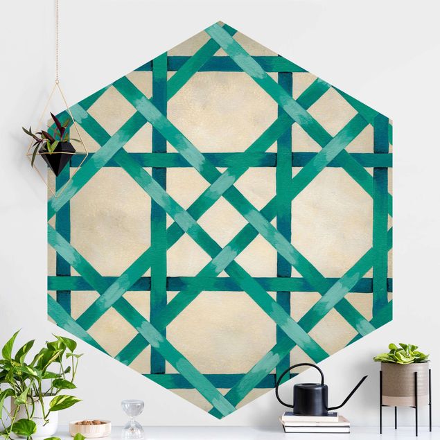 Self-adhesive hexagonal wall mural Light And Ribbon Turquoise