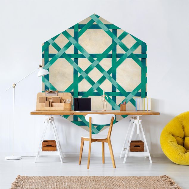 Self-adhesive hexagonal pattern wallpaper - Light And Ribbon Turquoise