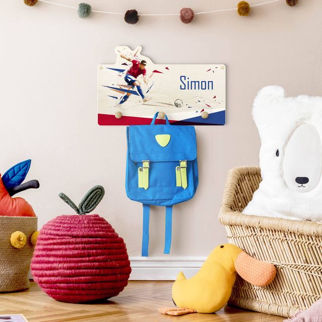 Coat rack for children - Favourite Club Red Blue With Customised Name