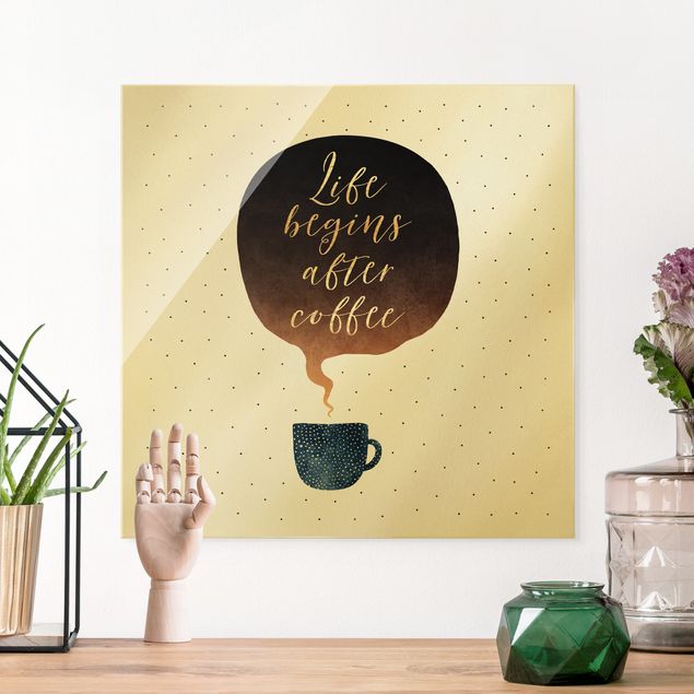 Glas Magnetboard Life Begins After Coffee Dots