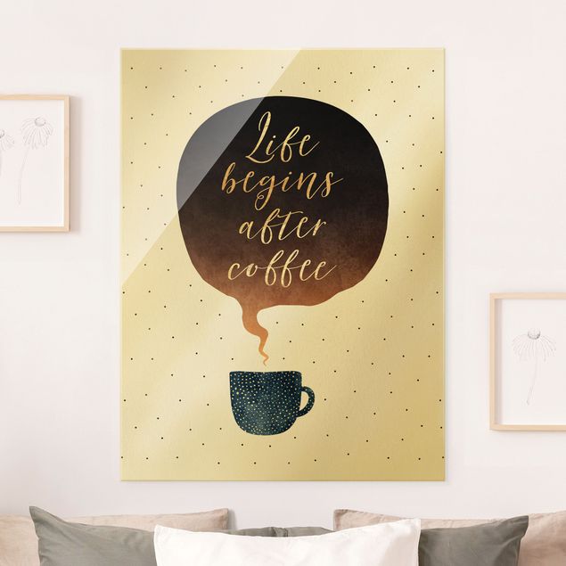 Glas Magnetboard Life Begins After Coffee Dots