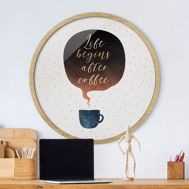 Framed prints round Life Begins After Coffee Dots