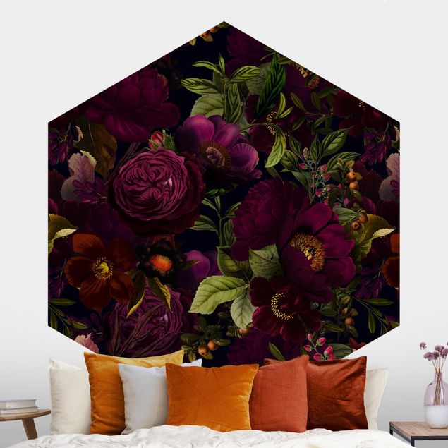 Hexagonal wallpapers Purple Blossoms Dark