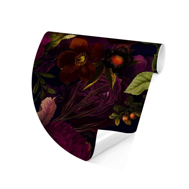 Self-adhesive round wallpaper - Purple Blossoms Dark
