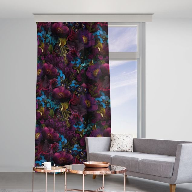 contemporary curtains Purple Blossoms With Blue Flowers