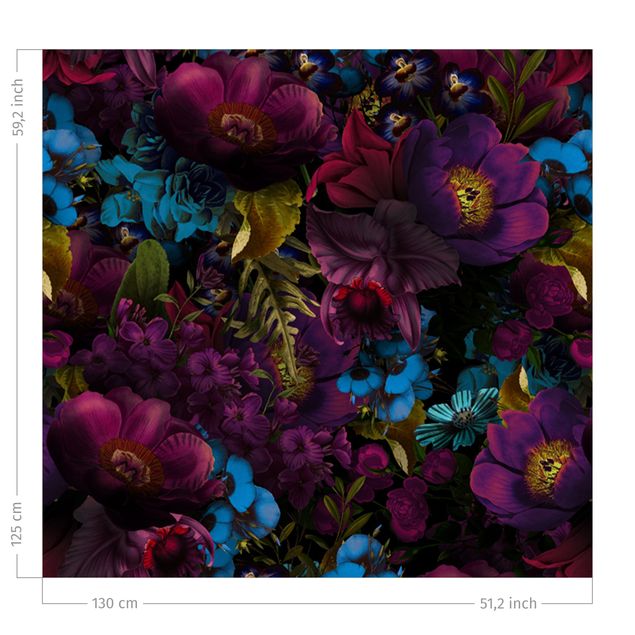 floral drapes Purple Blossoms With Blue Flowers