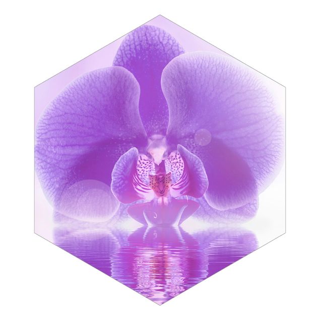 Self-adhesive hexagonal pattern wallpaper - Purple Orchid On Water