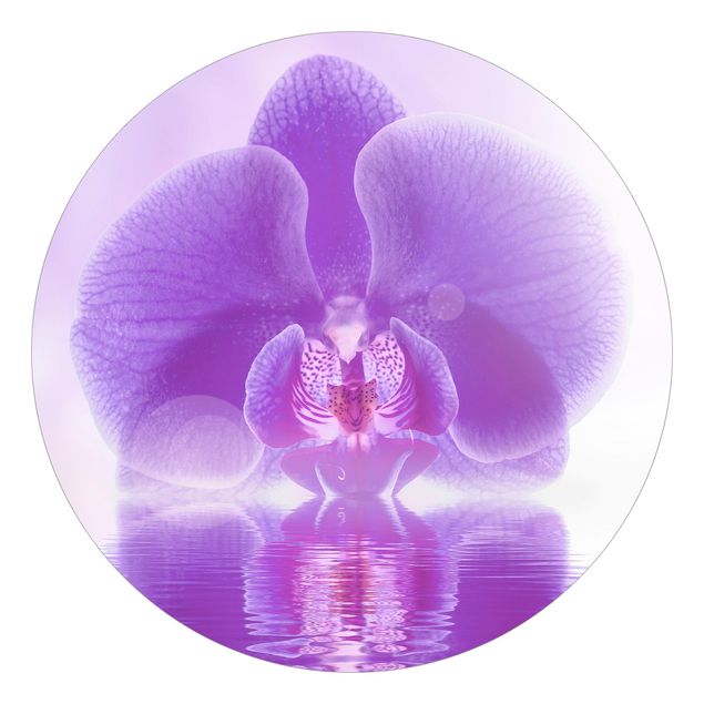 Self-adhesive round wallpaper - Purple Orchid On Water