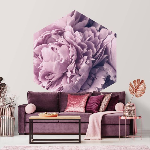 Self-adhesive hexagonal pattern wallpaper - Purple Peony Blossoms