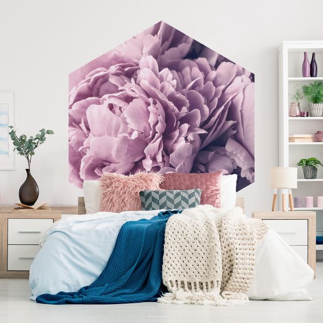 Self-adhesive hexagonal pattern wallpaper - Purple Peony Blossoms
