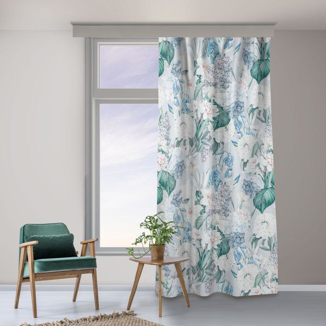 Modern Curtains Lilies And Hydrangea On Blue