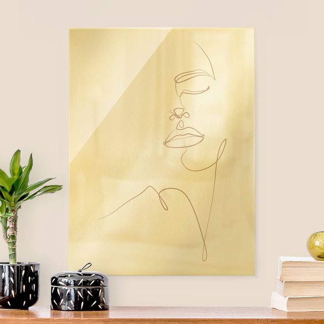 Glass print - Line Art - Woman Floral Face - Portrait format