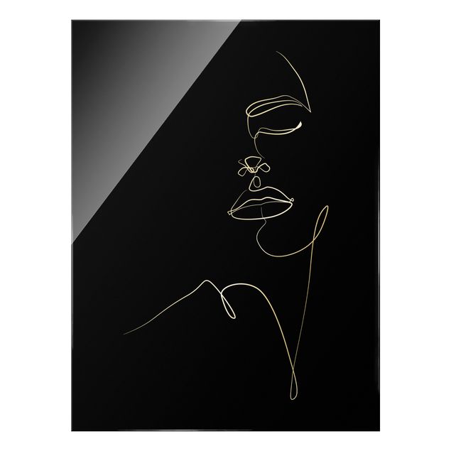 Glass print - Line Art - Woman Floral Face Black - Portrait format