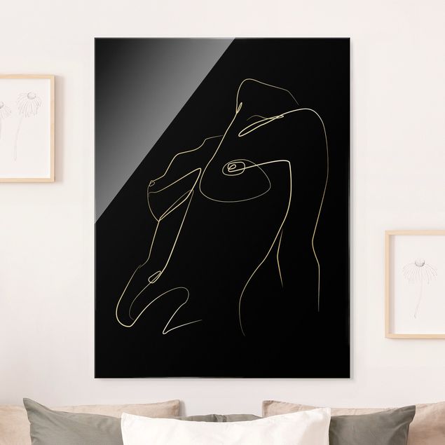 Glass print - Line Art - Woman Upper Body Black - Portrait format