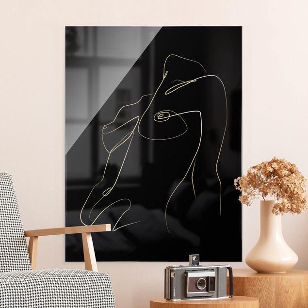 Glass print - Line Art - Woman Upper Body Black - Portrait format