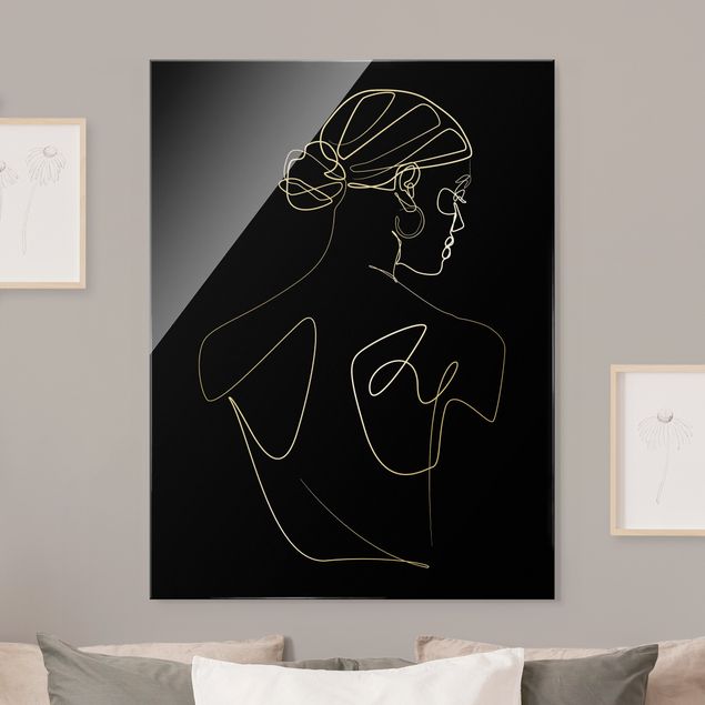Glass print - Line Art - Woman Back Black - Portrait format