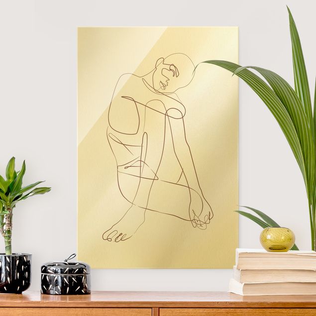 Glass print - Line Art - Woman Sitting - Portrait format