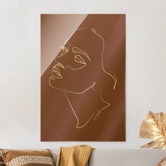 Glas Magnetboard Line Art - Woman Dreaming Face Red