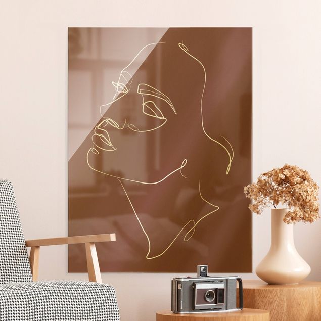 Glass print - Line Art - Woman Dreaming Face Red - Portrait format