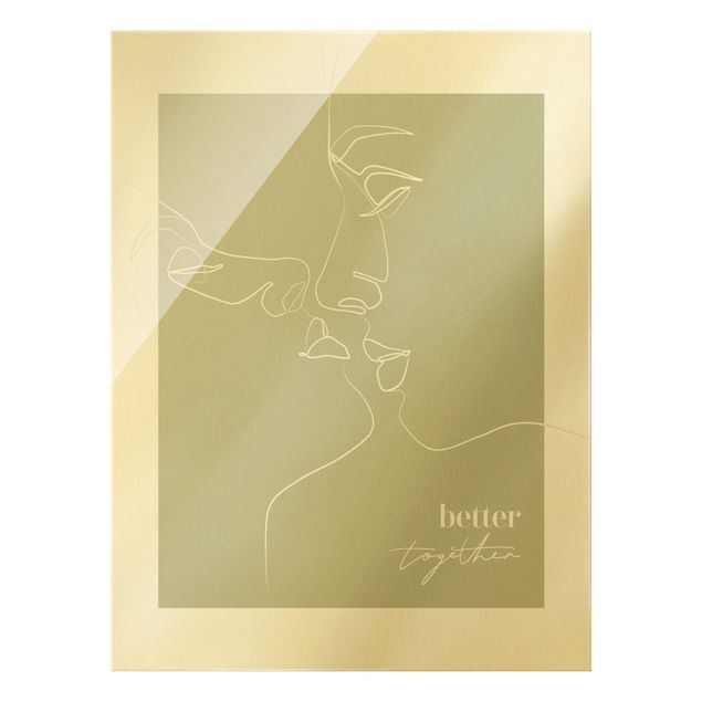 Glass print - Line Art - Faces In Love Better Together - Portrait format