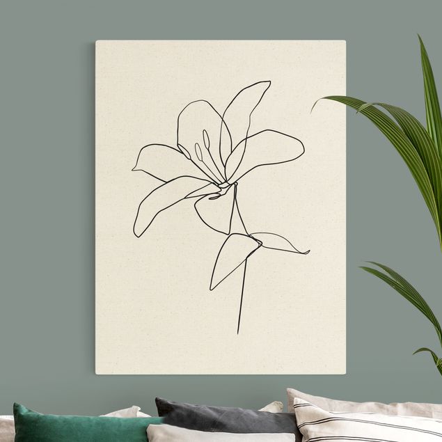 Natural canvas print - Line Art Flower Black And White - Portrait format 3:4