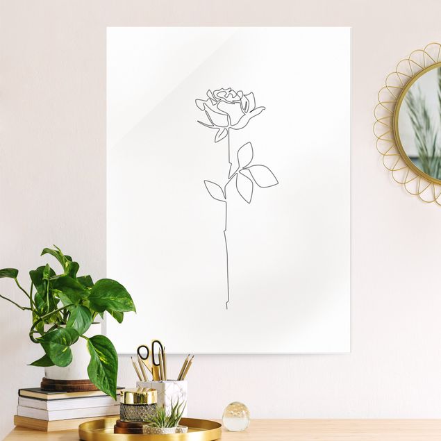 Glas Magnetboard Line Art Flowers - Rose