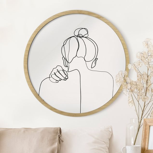 Framed prints round Line Art Woman Nape Of The Neck Black And White