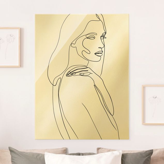 Glass print - Line Art Woman Shoulder Black And White - Portrait format