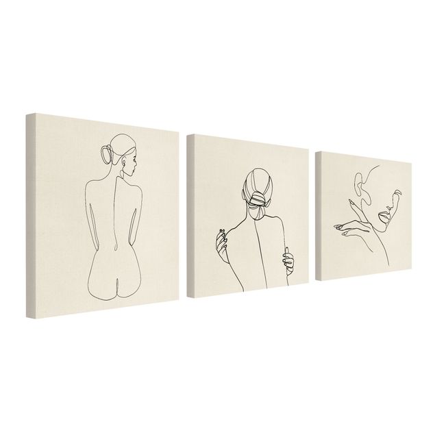 Print on canvas - Line Art Women Nude Drawing Black And White Set