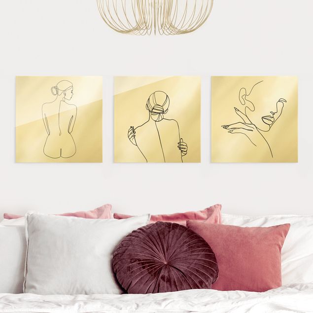 Glass print - Line Art Women Nude Drawing Black And White Set - 3 parts