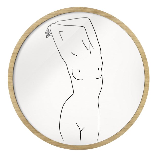 Circular framed print - Line Art Nude Art Of A Woman Black And White
