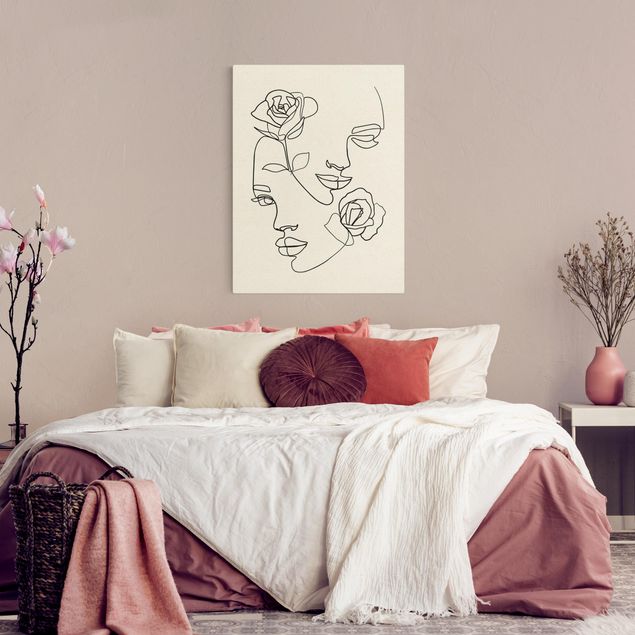 Canvas print gold - Line Art Faces Women Roses Black And White