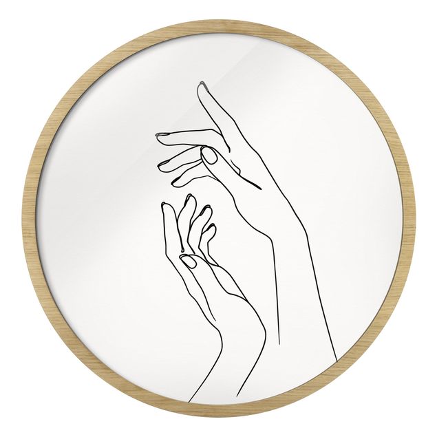 Circular framed print - Line Art Hands