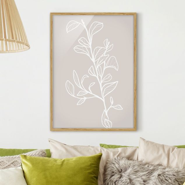 Framed prints - Line Art branch on beige II