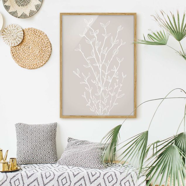 Framed prints - Line Art branch on beige