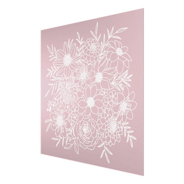 Glass print - Lineart Flowers In Dusky Pink - Square 1:1