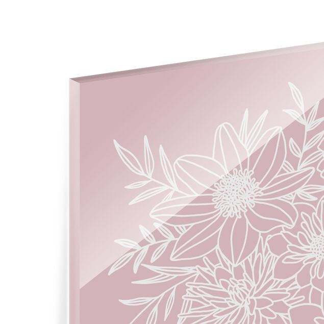 Glass print - Lineart Flowers In Dusky Pink - Square 1:1