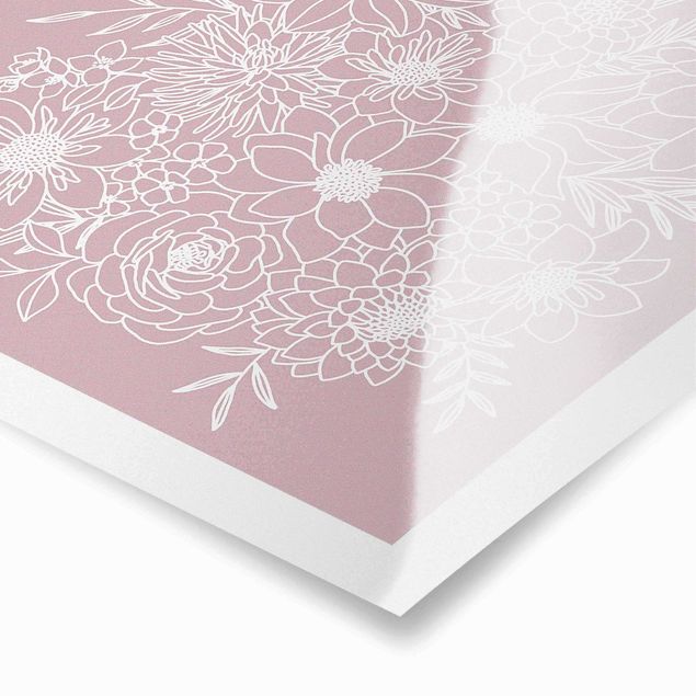 Poster art print - Lineart Flowers In Dusky Pink - 1:1