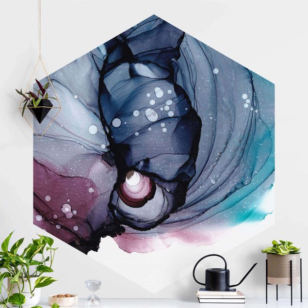 Self-adhesive hexagonal wall mural - Lines In Midnight Blue Cocoon