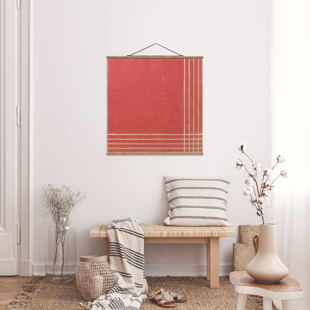 Fabric print with poster hangers - Lines Meeting On Red - Square 1:1
