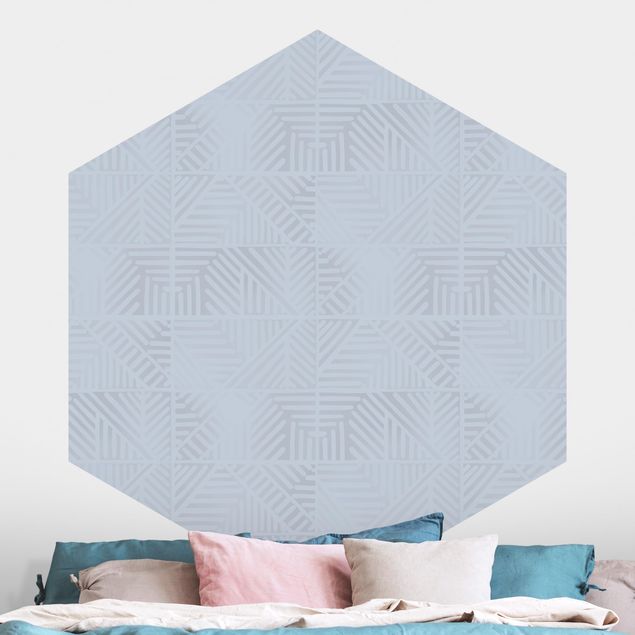 Hexagonal wallpapers Line Pattern Stamp In Blue