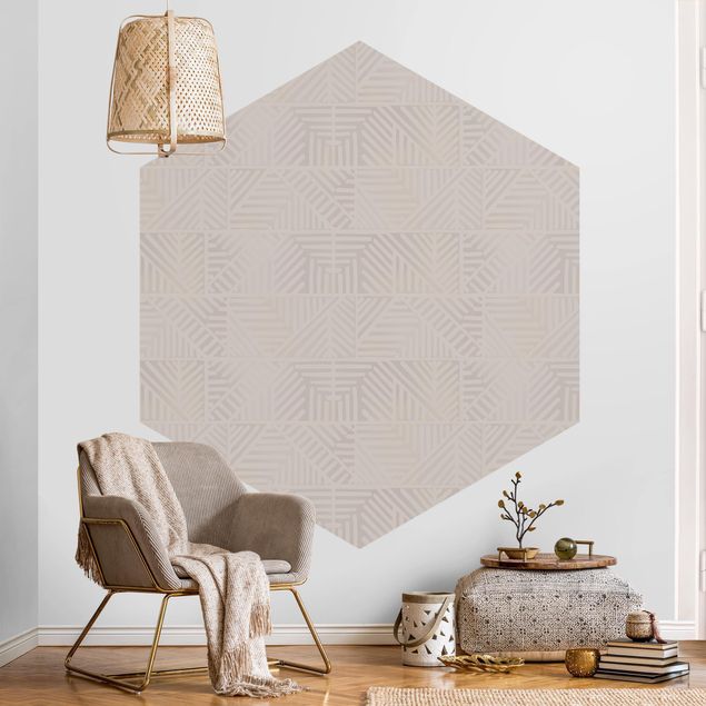 Self-adhesive hexagonal pattern wallpaper - Line Pattern Stamp In Taupe