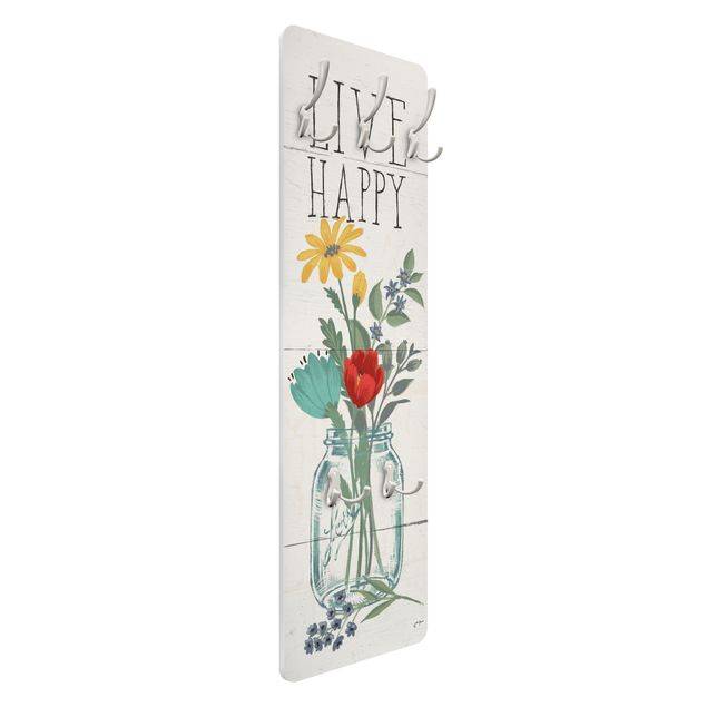 Coat rack modern - Live Happy - Flower vase on wood